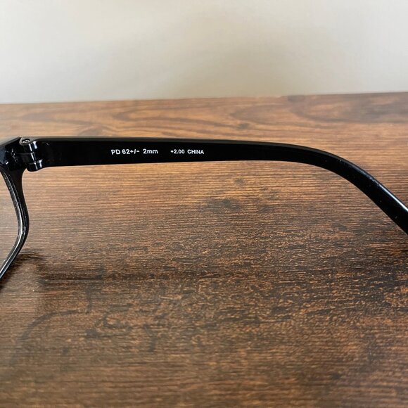 Women's Black Rectangle Eyeglasses Frames Only +2.00 Reader Glasses Classic - Picture 2 of 8